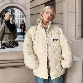 Зимняя женская хлопковая куртка на молнии спереди, плотное теплое пальто средней длины с воротником-стойкой, повседневное однотонное простое уличное пальто S синий