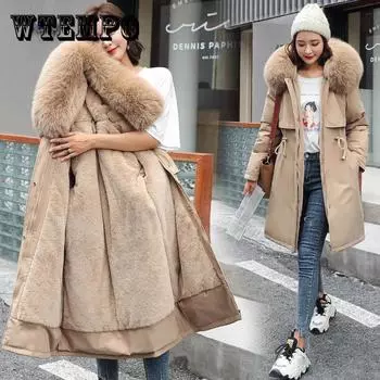 Зимняя женская хлопковая куртка-пальто средней длины Pie To Overcome с меховым воротником Модная зимняя куртка-пуховик Plus Velvet Jacket XXL