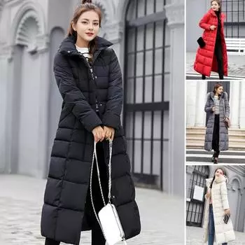 Зимняя женская хлопковая куртка Съемный капюшон Защита шеи Длинные рукава Карманы Длина до колена Застежка-молния Утепленное пальто Однотонный ветрозащитный M серый