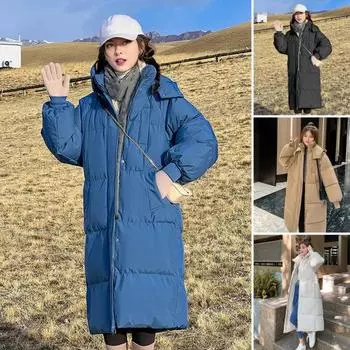 Зимняя женская хлопковая куртка с капюшоном, защитой шеи, длинными рукавами, карманами, застежкой-молнией, стеганое пальто средней длины, однотонная ветрозащитная верхняя одежда M бежевый