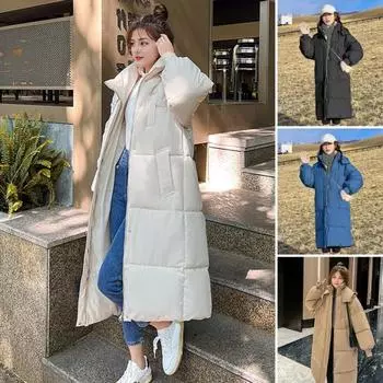 Зимняя женская хлопковая куртка с капюшоном, защитой шеи, длинными рукавами, карманами, застежкой-молнией, стеганое пальто средней длины, однотонная ветрозащитная верхняя одежда M хаки