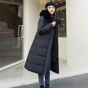 Зимняя женская хлопковая куртка с капюшоном, защитой шеи, длинными рукавами, карманами, длиной до середины голени, застежкой-молнией, стеганым пальто, однотонная ветрозащитная верхняя одежда M хаки