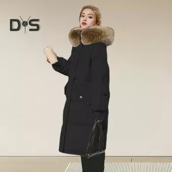 Зимняя женская хлопковая куртка с меховым капюшоном, длинными рукавами, карманами, сохраняющая тепло, длиной до колена, на молнии, стеганое пальто, однотонная ветрозащитная верхняя одежда, парка M серый