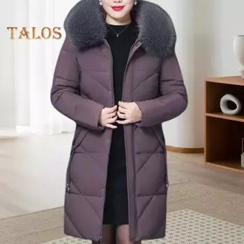 Зимняя женская хлопковая куртка с меховым капюшоном, защитой шеи, карманами больших размеров, застежкой-молнией средней длины, стеганое пальто, однотонная ветрозащитная верхняя одежда, парка XXL серый