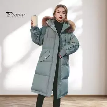 Зимняя женская хлопковая куртка с меховым капюшоном, длинными рукавами, карманами, сохраняющая тепло, длиной до колена, на молнии, стеганое пальто, однотонная ветрозащитная верхняя одежда, парка M серый