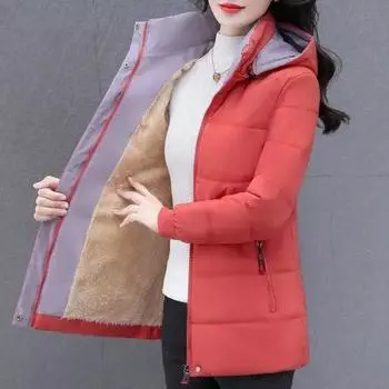 Зимняя женская хлопковая куртка с подкладкой из бархата с капюшоном, повседневная теплая утолщенная хлопковая куртка, женская ветровка, верхняя одежда XXXXXL чёрный