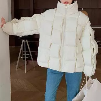 Зимняя женская хлопковая куртка с воротником-стойкой и защитой шеи, преувеличенный стиль, средняя длина 2XL синий