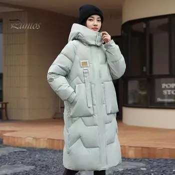 Зимняя женская хлопковая куртка со съемным капюшоном, защитой шеи, длинными рукавами, карманами, длиной до колена, застежкой-молнией, стеганое пальто, однотонная ветрозащитная верхняя одежда XXL белый