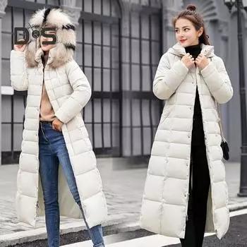 Зимняя женская хлопковая куртка со съемным капюшоном, защитой шеи, длинными рукавами, карманами, длиной до колена, застежкой-молнией, стеганое пальто, однотонная ветрозащитная верхняя одежда M белый