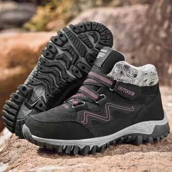 Зимняя женская хлопковая обувь 35–42 лет, противолыжные ботинки, уличные зимние ботинки большого размера на толстой подошве 36 чёрный