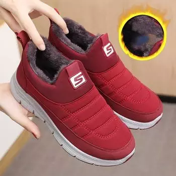 Зимняя женская хлопковая обувь, бархатная толстая теплая обувь, хлопковые ботинки с мягкой подошвой, прогулочная обувь, теплая женская хлопковая обувь 35 чёрный