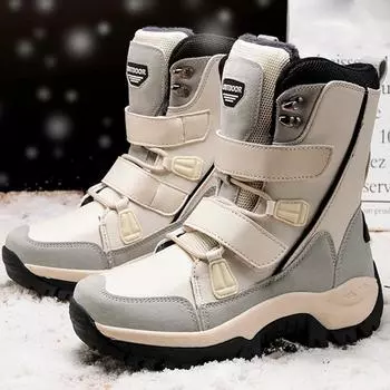 Зимняя женская хлопковая обувь с высоким берцем 35–42 лет, противолыжные ботинки, уличная зимняя обувь большого размера на толстой подошве 36 бежевый