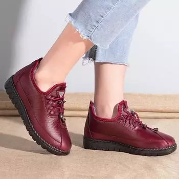 Зимняя женская хлопковая обувь, водонепроницаемая, нескользящая, плюшевая, теплая, повседневная обувь для пожилых людей среднего возраста, удобные зимние ботинки на плоской подошве 35 красный