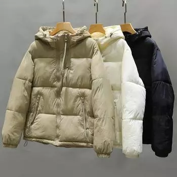 Зимняя женская куртка 2023, новинка, зимнее женское пальто большого размера с двойной молнией, холодное пальто в корейском стиле, короткие парки с хлопковой подкладкой и капюшоном M белый