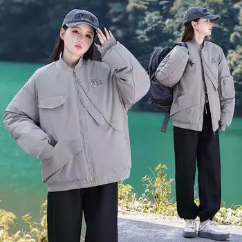 Зимняя женская куртка-бейсболка с хлопковой подкладкой 2024 года, повседневная одежда для пар, короткая хлопковая студенческая бейсбольная куртка M зеленые хаки