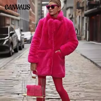 Зимняя женская куртка больших размеров из меха и плюша, теплая, воздушная, свободная, с лацканами, куртка средней длины, женские топы S красный
