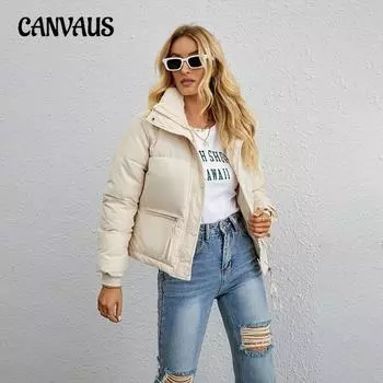 Зимняя женская куртка больших размеров с воротником-стойкой, на молнии, куртка из хлопчатобумажной ткани M белый