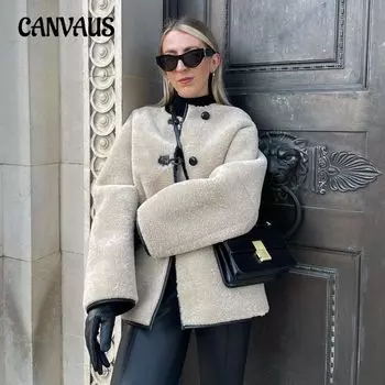 Зимняя женская куртка больших размеров с пряжкой и круглым воротником, искусственный мех S бежевый