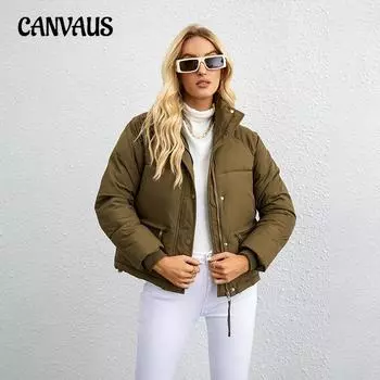 Зимняя женская куртка больших размеров с разноцветным воротником-стойкой и карманом на молнии из утолщенного хлопка M белый