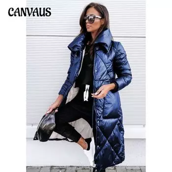 Зимняя женская куртка большого размера с длинными рукавами и лацканами на молнии из хлопка