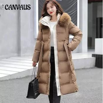 Зимняя женская куртка большого размера с большим воротником из хлопка M чёрный