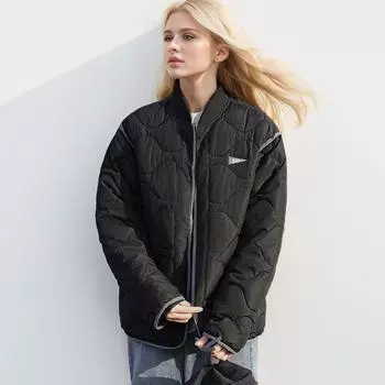 Зимняя женская куртка-бомбер 2024 года, новая женская утепленная хлопковая куртка, женская повседневная толстовка с ромбом, женская стеганая куртка M чёрный