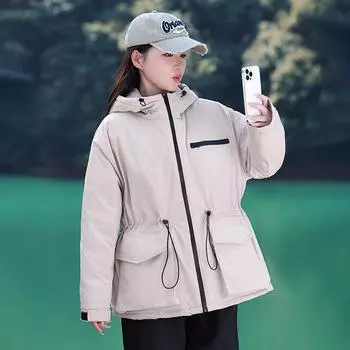 Зимняя женская куртка Cottonpadded 2024 года, новая короткая утолщенная военная куртка, свободная хлопковая куртка с капюшоном M чёрный