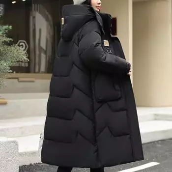 Зимняя женская куртка, длинная парка, женское пуховое хлопковое пальто с капюшоном, толстые теплые куртки, модное повседневное свободное пальто M чёрный