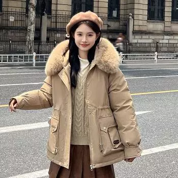 Зимняя женская куртка из бархата, утепленная куртка, облегающая корейская одежда из хлопка с капюшоном, повседневная и универсальная M recommends 85-55kg