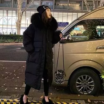 Зимняя женская куртка из хлопка с капюшоном и воротником из искусственного меха, теплая парка, зимняя верхняя одежда, длинная куртка большого размера XS