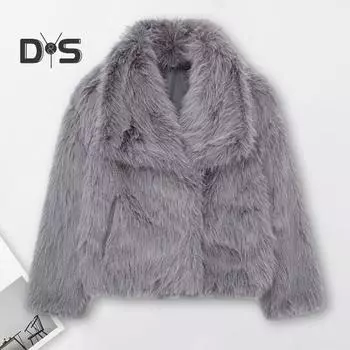 Зимняя женская куртка из искусственного меха лисы с отложным воротником, уютная куртка, однотонная, для холодной погоды, знаменитая верхняя одежда для отдыха на природе XS кофейный