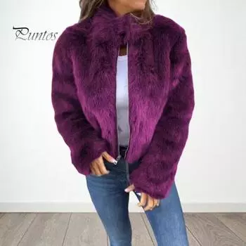 Зимняя женская куртка из искусственного меха лисы с высоким воротником, уютная куртка на молнии, однотонная, для холодной погоды, знаменитая верхняя одежда для отдыха на открытом воздухе S синий
