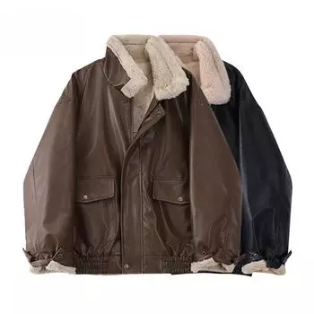 Зимняя женская куртка из искусственного меха с меховым воротником, черная мешковатая утолщенная теплая уличная одежда из плюшевой кожи в стиле пэчворк S коричневый