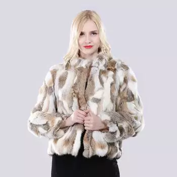 Зимняя женская куртка из натурального меха кролика, натуральная теплая шуба из меха кролика, русская леди, толстая верхняя одежда из 100% натурального меха кролика
