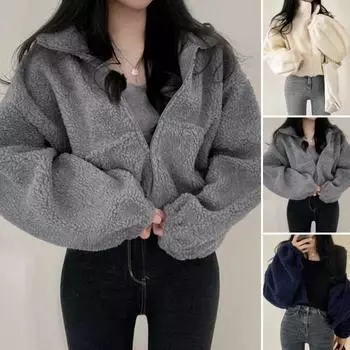 Зимняя женская куртка из толстого флиса с воротником-стойкой, застежкой-молнией, длинными рукавами, теплая ветрозащитная, сохраняющая тепло куртка для отдыха на открытом воздухе M абрикосовый