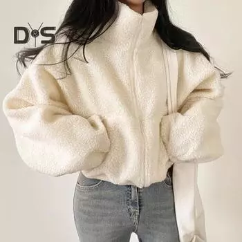 Зимняя женская куртка из толстого флиса с воротником-стойкой, застежкой-молнией, длинными рукавами, теплая ветрозащитная, сохраняющая тепло куртка для отдыха на открытом воздухе M темно-синий