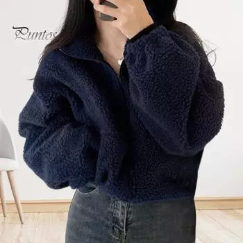 Зимняя женская куртка из толстого флиса с воротником-стойкой, застежкой-молнией, длинными рукавами, теплая ветрозащитная, сохраняющая тепло куртка для отдыха на открытом воздухе XL абрикосовый