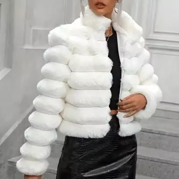 Зимняя женская куртка из толстого искусственного меха, однотонный отложной воротник, длинные рукава, сохраняющая тепло, повседневная одежда для активного отдыха, теплое пальто S белый