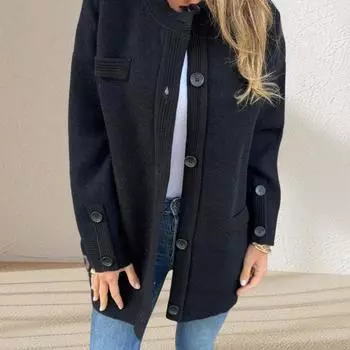 Зимняя женская куртка однобортная средней длины, плотная однотонная верхняя одежда с длинными рукавами M чёрный