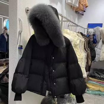 Зимняя женская куртка-пуховик с капюшоном из искусственного меха, корейская верхняя одежда, стеганое пальто Old Money, простое, большого размера, толстые парки, пуховое пальто, теплое XL бежевый