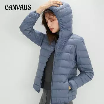 Зимняя женская куртка-пуховик с капюшоном, легкая, короткая, большого размера, легкая, белая куртка-пуховик на утином пуху