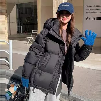 Зимняя женская куртка-пуховик с капюшоном, утепленная короткая куртка, женская повседневная универсальная верхняя одежда, куртка-хлеб L