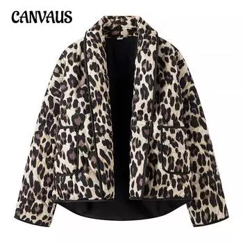 Зимняя женская куртка с анималистичным принтом и лацканами для уличной моды S кофейный