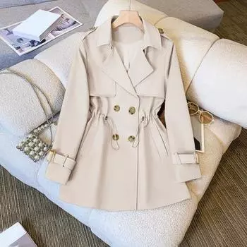 Зимняя женская куртка с длинными рукавами, эластичным шнурком на талии, карманами, ветровка, двубортная M чёрный