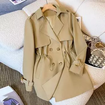 Зимняя женская куртка с длинными рукавами, эластичным шнурком на талии, карманами, ветровка, двубортное пальто средней длины, ветрозащитное теплое пальто M чёрный