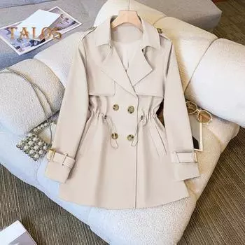 Зимняя женская куртка с длинными рукавами, эластичным шнурком на талии, карманами, ветровка, двубортное пальто средней длины, ветрозащитное теплое пальто M белый