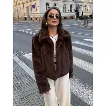 Зимняя женская куртка с длинными рукавами и лацканами из мягкого искусственного меха, модное, универсальное, темпераментное XS