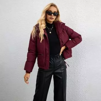 Зимняя женская куртка с длинными рукавами, карманами на молнии, отложным воротником, застежкой-молнией, утолщенным однотонным ветрозащитным теплым пальто M чёрный