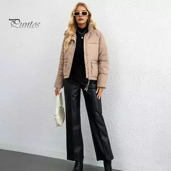 Зимняя женская куртка с длинными рукавами, карманами на молнии, отложным воротником, застежкой-молнией, утолщенным однотонным ветрозащитным теплым пальто M вино красного