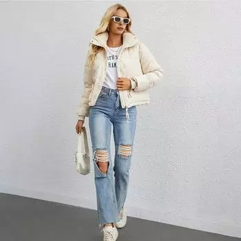 Зимняя женская куртка с длинными рукавами, карманами на молнии, отложным воротником, застежкой-молнией, утолщенным однотонным ветрозащитным теплым пальто M хаки